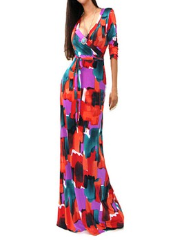 Floral Print Multicolored Maxi Dress 